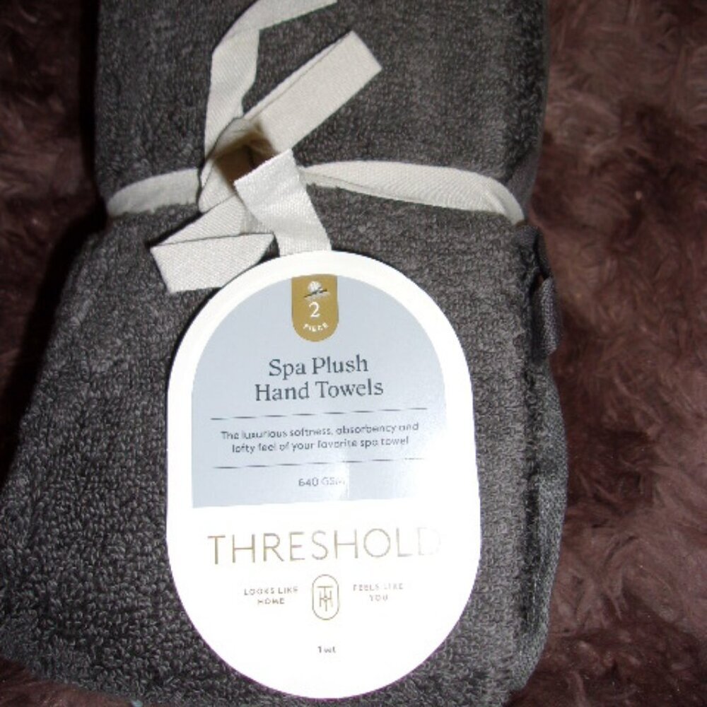 Threshold Spa Plush 2pk Hand Towels Dark Gray New